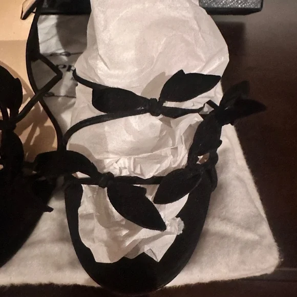 Prada Calzature Donna Camoscio Foglia Black Strappy Heels - Picture 14 of 15